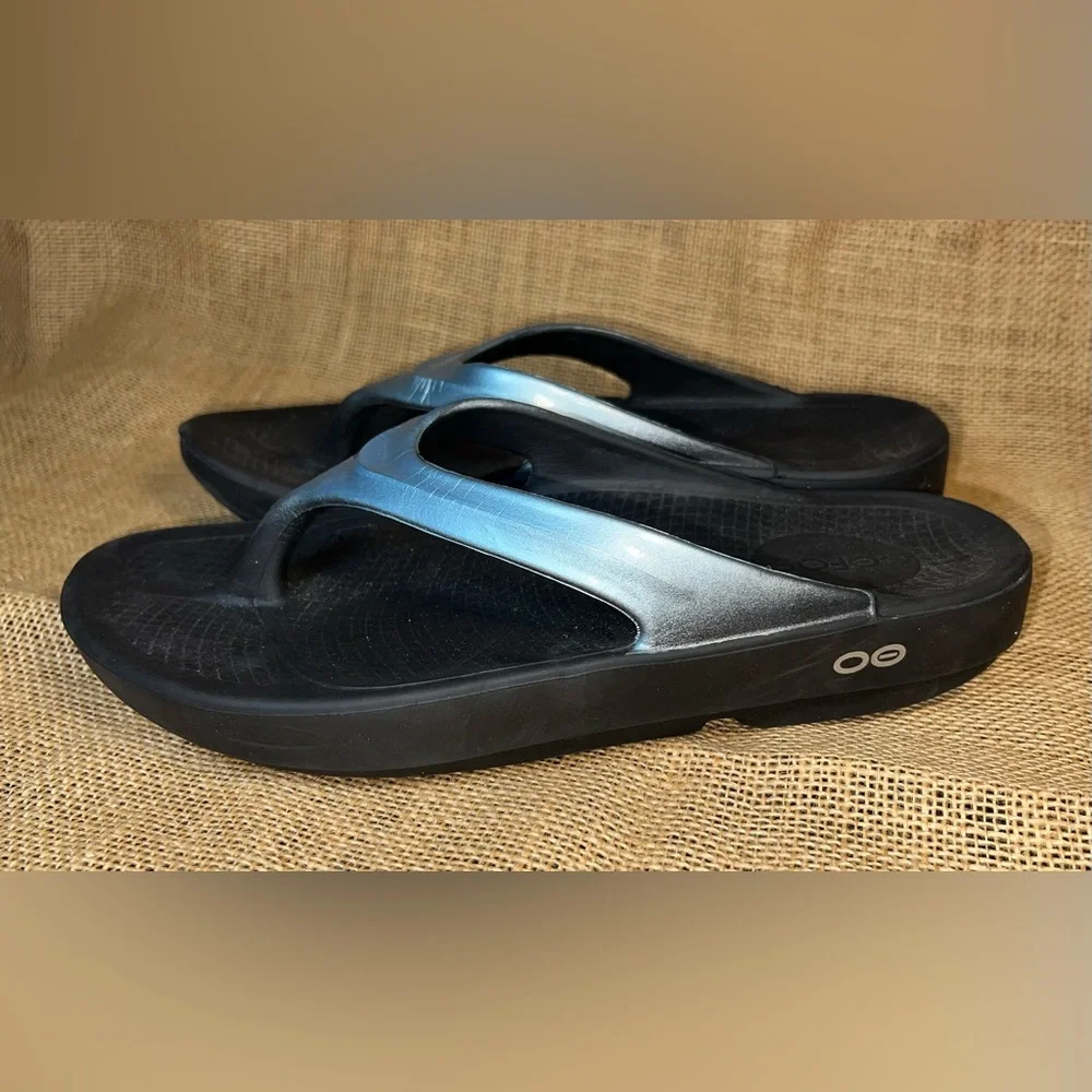 OOFOS Black and Silver Women's Sandals - Picture 2 of 5